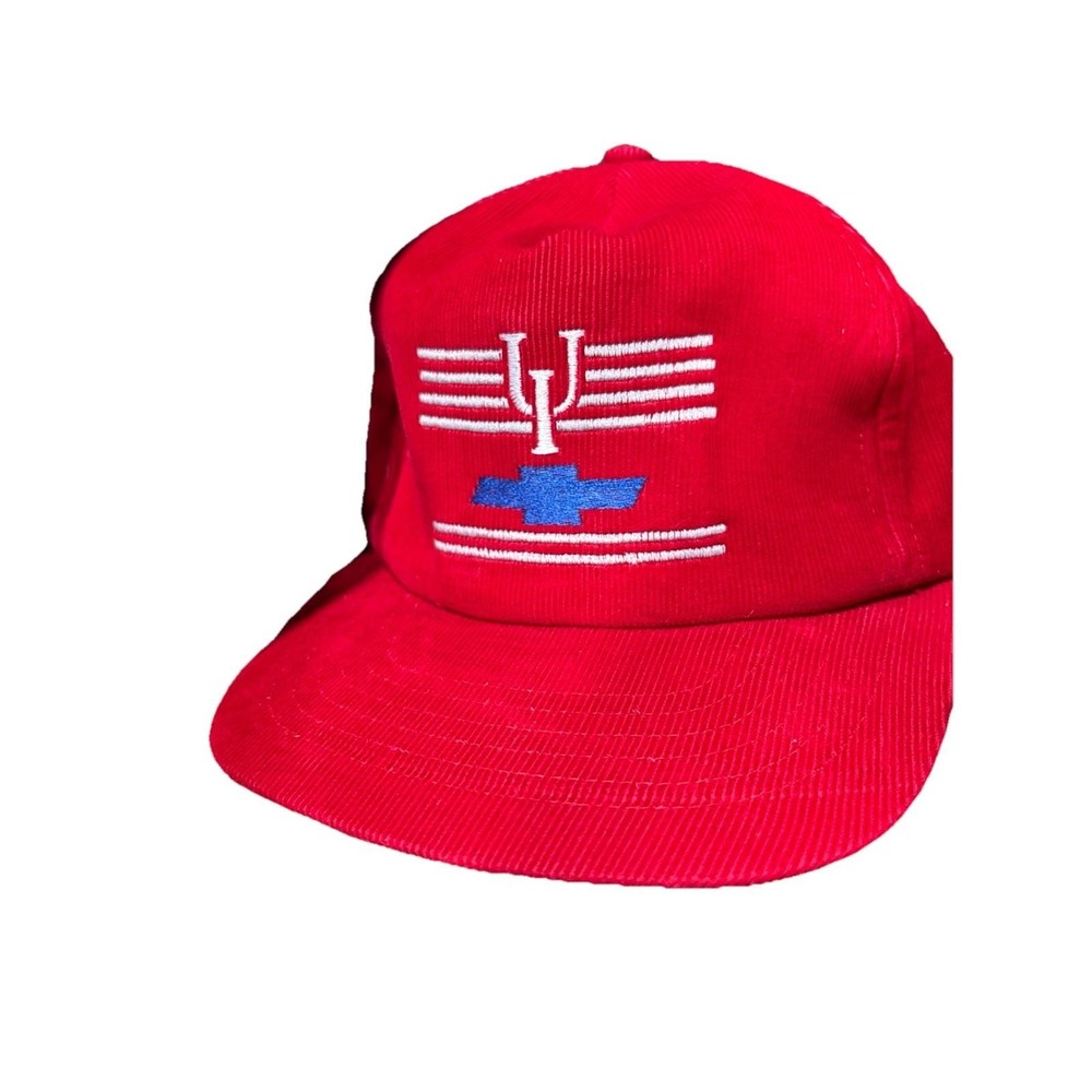 Indiana University Chevrolet Hat Corduroy Red Trucker Strapback Vtg Clean!